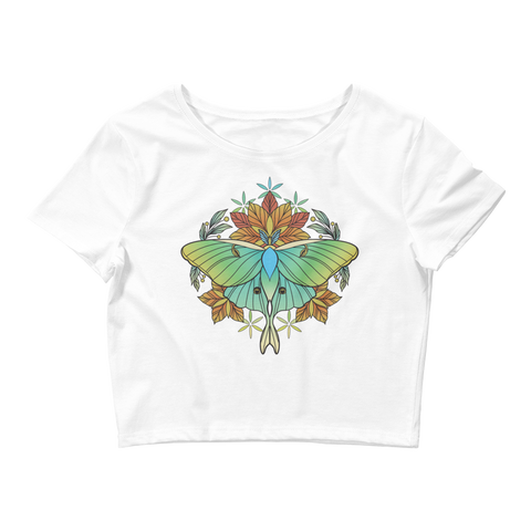 V1 Sacred Lunar Moth Crop Top (Hemmed Bottom) Featuring Original Artwork by Abby Muench