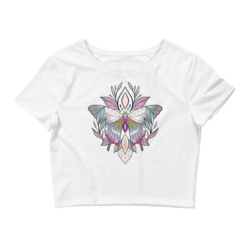 V4 Sacred Butterfly Crop Top (Hemmed Bottom) Featuring Original Artwork By Abby Muench