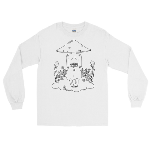 B&W Mushroom Dreamer Long Sleeve Shirt Featuring original artwork by Kozmic Art