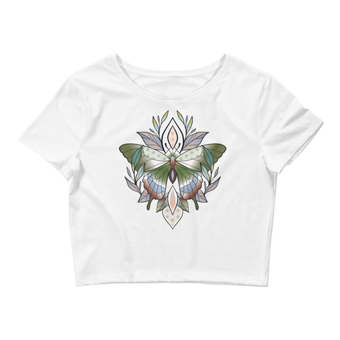 V5 Sacred Butterfly Crop Top (Hemmed Bottom) Featuring Original Artwork By Abby Muench