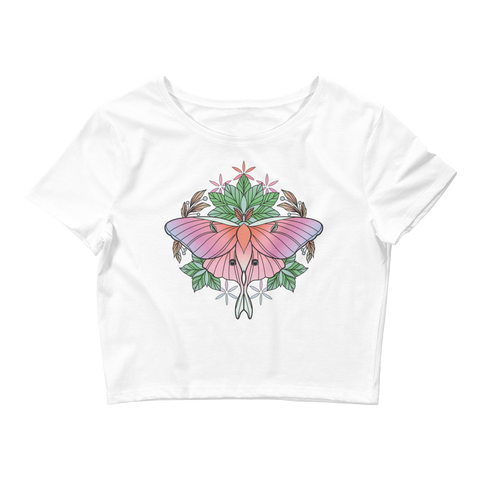 V4 Sacred Lunar Moth Crop Top (Hemmed Bottom) Featuring Original Artwork by Abby Muench