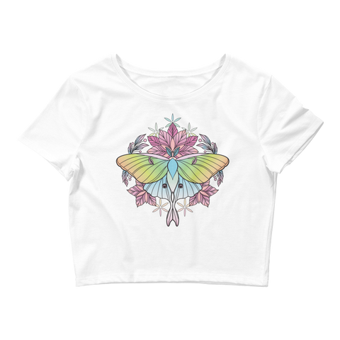 V3 Sacred Lunar Moth Crop Top (Hemmed Bottom) Featuring Original Artwork by Abby Muench