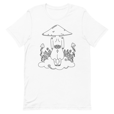 B&W Mushroom Dreamer Unisex T-Shirt Featuring original artwork by Kozmic Art