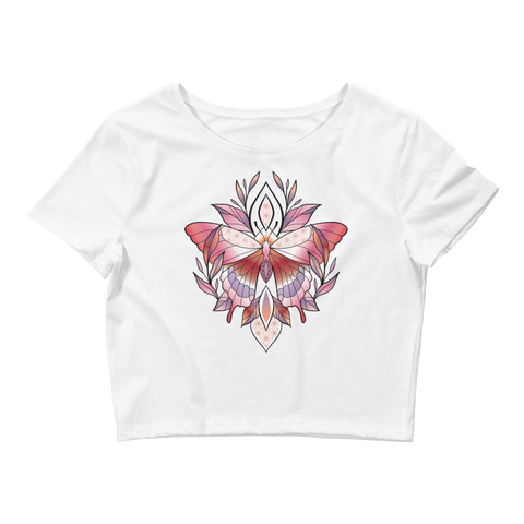 V2 Sacred Butterfly Crop Top (Hemmed Bottom) Featuring Original Artwork By Abby Muench