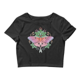 V4 Sacred Lunar Moth Crop Top (Hemmed Bottom) Featuring Original Artwork by Abby Muench