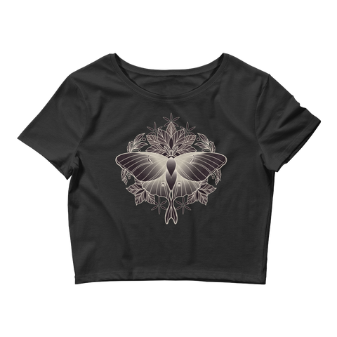 V6 Sacred Lunar Moth Crop Top (Hemmed Bottom) Featuring Original Artwork by Abby Muench